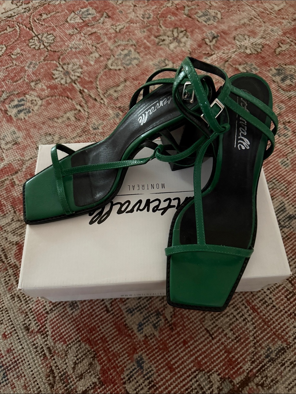 L'INTERVALLE Green Strappy Square-Toe Heels